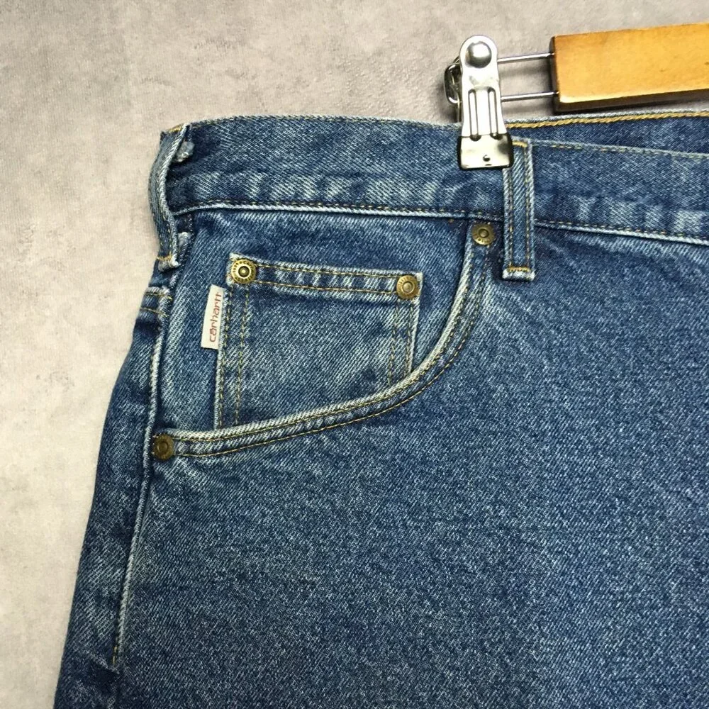 Carhartt Mens Flannel Lined Blue Jeans‎ size 42x30 Relaxed Fit Denim Work Trades